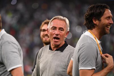 Bert van Marwijk, centre, is tasked with leading the UAE to the 2022 World Cup. Getty Images