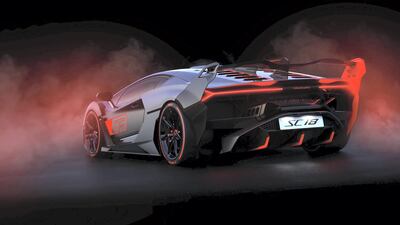 Its radical styling includes a huge carbon-fibre wing and 12 air intakes to cool the engine. Lamborghini