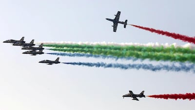 UAE fighter pilots impress spectators with a dramatic fly-past at the Union Fortress 7 in Umm Al Quwain on Friday. The annual military parade demonstrates the armed forces capabilities and showcases modern equipment and technology. All photos by Wam