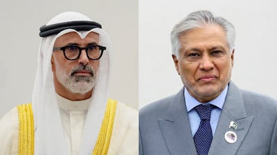 Kuwait's Foreign Minister, Sheikh Jarrah Jaber Al Ahmad Al Sabah, and Pakistan's Deputy Prime Minister and Foreign Minister, Ishaq Dar. Reuters / AFP