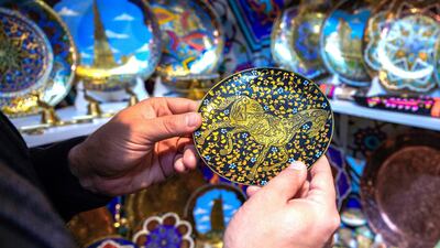 Hand-made and designed plates Uzbekistani plates are available in the country's impressive pavilion.