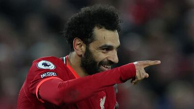 21. Mohamed Salah celebrates scoring their fourth goal in the 4-0 win against Manchester United on April 19. Reuters