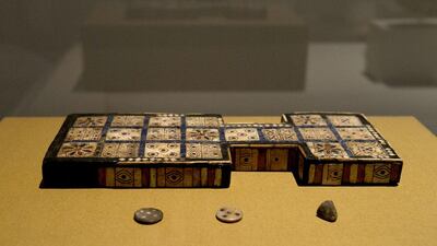 'The Royal Game of Ur', wood, lapis lazali, red limestone, shell. About 2600 - 2400 BCE, Iraq. Mona Al-Marzooqi / The National