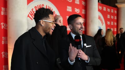 Devin Haney, left, on the red carpet. Getty Images