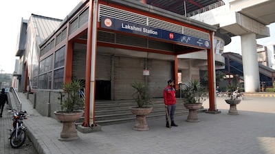 An almost deserted Orange Line metro station, closed due to the power cut. Energy Minister Khurram Dastgir said the grid was shut down due to 'fluctuations in voltage'. AP