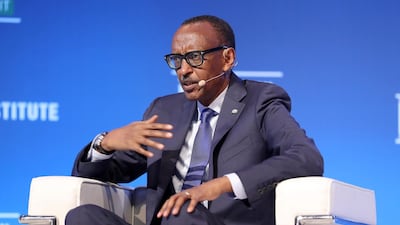 Paul Kagame, President, Republic of Rwanda speaking during the Milken Institute MENA Summit 2019 held at The St. Regis Saadiyat Island Resort in Abu Dhabi. Pawan Singh / The National