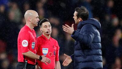 Soccer Football - Premier League - Watford v Chelsea - Vicarage Road, Watford, Britain - November 2, 2019 Chelsea manager Frank Lampard remonstrates with officials at the end of the match Action Images via Reuters/Andrew Boyers EDITORIAL USE ONLY. No use with unauthorized audio, video, data, fixture lists, club/league logos or "live" services. Online in-match use limited to 75 images, no video emulation. No use in betting, games or single club/league/player publications. Please contact your account representative for further details.
