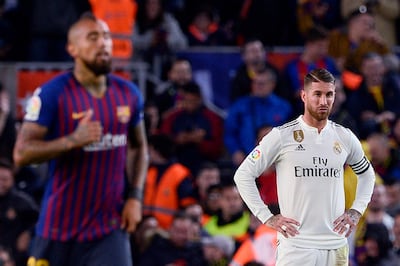 Sergio Ramos' poor start to the campaign continued in the 5-1 thrashing against Barcelona. AFP