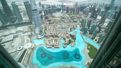 There is a bird's eye view of the Dubai Fountains.