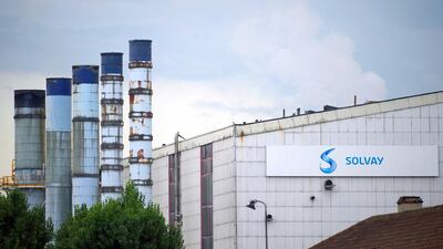 A plant of Belgian chemical giant Solvay, an industrial nylon maker. The company is forming a joint venture with Abu Dhabi’s Mubadala. AFP