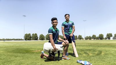 Huzaifah Khan, 17, left, and his brother Hanzalah, 19, spent their formative years in Abu Dhabi at the Zayed Cricket Academy but are now hoping to make their mark in their respective English education system sides and county age-group teams. Christopher Pike / The National