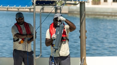Researchers sample water for microplastics as part of a major study in Abu Dhabi. Photo: Environment Agency Abu Dhabi