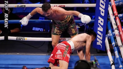 Josh Taylor knocks down Jose Ramirez. AP