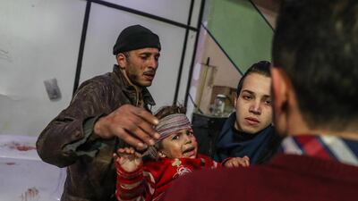 Injured children are treated at a hospital in rebel-held Douma, Eastern Ghouta, Syria, 19 February 2018. Mohammed Badra / EPA