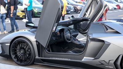 A Lamborghini parked up at the No Filter DXB Motor Show at Dubai Harbour for the Supercar Parade. Khushnum Bhandari / The National