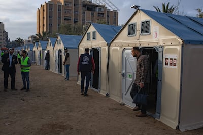 A polling site in Deir Al Balah, where wartime destruction was less severe than in much of Gaza. EPA