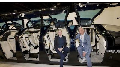 Wubbo Ockels and Antonia Terzi, showing off the Superbus in Dubai, believe it can reach its theoretical cruising speed of 250kph. Jaime Puebla for The National
