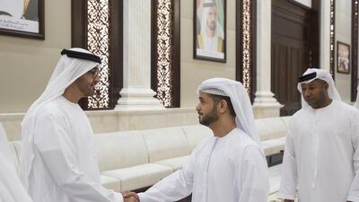 Sheikh Mohammed bin Zayed, Crown Prince of Abu Dhabi and Deputy Supreme Commander of the Armed Forces, with members of Al Jazira Football Club. Ryan Carter / Crown Prince Court - Abu Dhabi