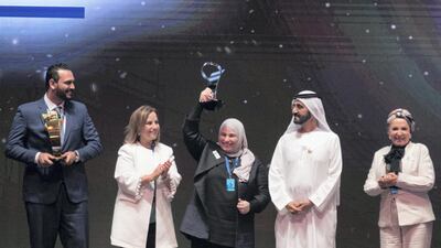 Sheikh Mohammed bin Rashid, Vice President and Ruler of Dubai, awards the finalists at the Arab Hope Makers Award in 2018. Reem Mohammed / The National