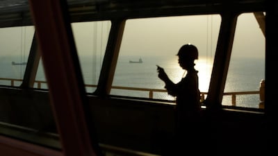 Looking out to sea from the Maersk Majestic, the Danish shipping line's largest vessel. Aly Song / Reuters
