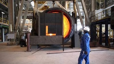 An Emirates Steel Industries’ smelter in Musaffah. Fifty one new industrial facilities started production in Abu Dhabi last year. Sammy Dallal / The National