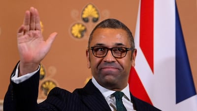 Foreign Secretary James Cleverly making his keynote speech in the Foreign Office on Monday. He condemned Iran's supply of kamikaze drones to Russia as "unacceptable" for killing Ukrainian civilians. Getty