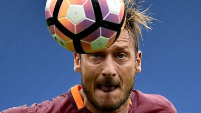 AS Roma forward Francesco Totti climbed off the bench to hit the winning penalty in a 3-2 victory over Sampdoria at Stadio Olimpico, September 11, 2016. Alberto Pizzoli / AFP