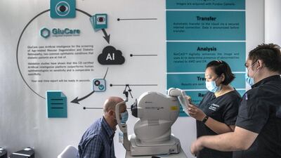 Andy Scott undergoes an eye test as part of the series of health checks at GluCare Integrated Diabetes Centre