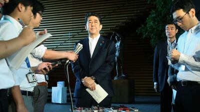 Japan's prime minister Shinzo Abe speaks to the media at his official residence in Tokyo on August 29, 2017, after a ballistic missile was launched by North Korea. AFP