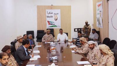 Yemeni vice president and prime minister Khalid Bahah held a security meeting with Emirati and other coalition officers on January 27, 2015. Courtesy office of Yemen prime minister