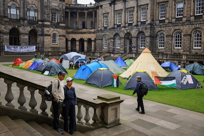 Students set up a protest camp at the University of Edinburgh in May last year. Getty