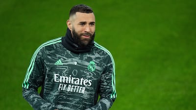 Real Madrid striker Karim Benzema takes part in a training session held at Anfield. EPA