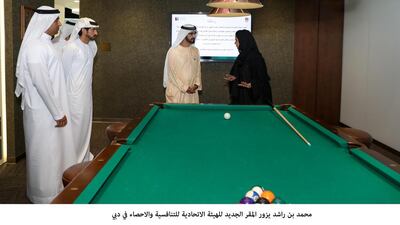 Sheikh Mohammed bin Rashid, Vice President and Ruler of Dubai, tours the building with Sheikh Hamdan bin Mohammed, Crown Prince of Dubai, and expressed satisfaction with the interior design, which features an open-space concept. Wam