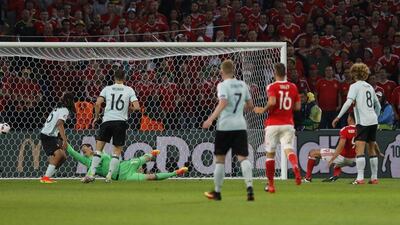 Wales striker Hal Robson-Kanu scores their second goal. Pascal Rossignol / Reuters