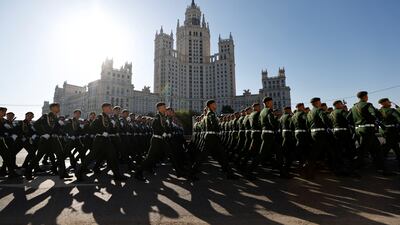 Russian soldiers march during the parade in Moscow. Reuters