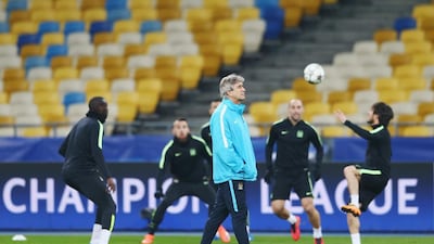 Manchester City manager Manuel Pellegrini shown during his team's training session on Tuesday before they played Dynamo Kiev in the Champions League on Wednesday night. Michael Steele / Getty Images