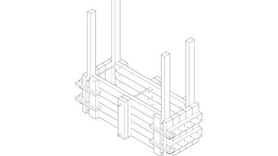 Drawing of wall construction made of six dual posts that form a mould