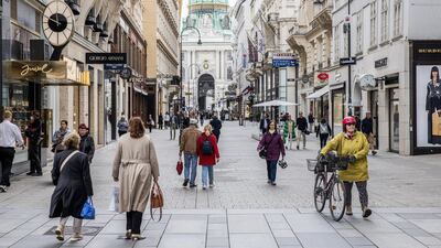 Pedestrians walk down the Kohlmarkt shopping street in Vienna, Austria. Western Europe is beginning to loosen restrictions to contain the coronavirus. Bloomberg