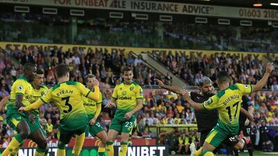 Right-back: Sam Byram (Norwich) – Only playing because Max Aarons was injured, the summer signing (wearing No 3) subdued Raheem Sterling in a famous win for Norwich. AFP