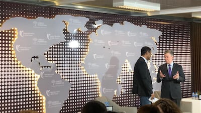 Juan Manuel Santos pictured at the education forum in Dubai. Mina Al Oraibi / The National