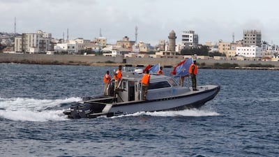 A Somali military boat patrols off Mogadishu. Reuters