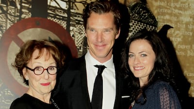 Una Stubbs, left, with Benedict Cumberbatch and Lara Pulver, has died after a short illness