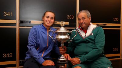 Sofia Kenin alongside her coach and father, Alex. Getty