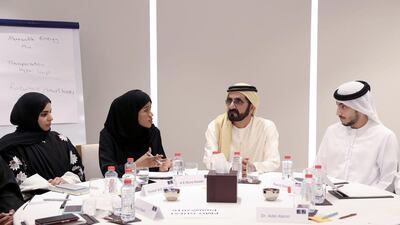 Sheikh Mohammed bin Rashid, Vice President and Ruler of Dubai, attends a workshop as part of a future-oriented education and training programme conducted by the Prime Minister’s Office in collaboration with the University of Oxford. Wam