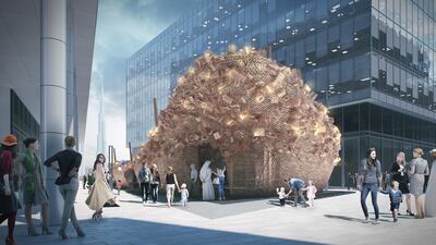 A rendering of the Abwab Pavilion. Courtesy Fahed + Architects