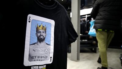 A Sergio Aguero t-shirt for sale in January 2020. PA