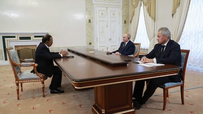 India's National Security Adviser Ajit Doval meets Vladimir Putin and Russia's Security Council Secretary Sergei Shoigu. AFP