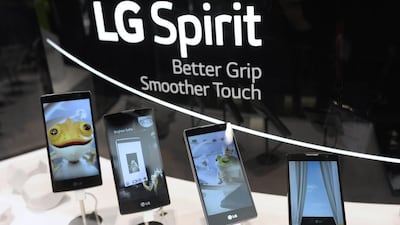 The new LG Spirit smartphones on display at the Mobile World Congress. Manu Fernandez / AP Photo