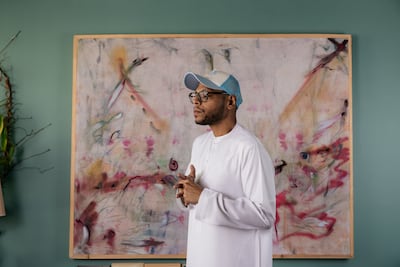 Hashel Al Lamki’s installation uses recycled materials, including bridal and burial fabrics. Photo: Aqib Anwar for The National