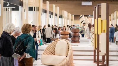 Azza Alsharif's 'Spun Barrier' (right) is an interior divider that is modelled on the Al-Sadu partitions used in the past.